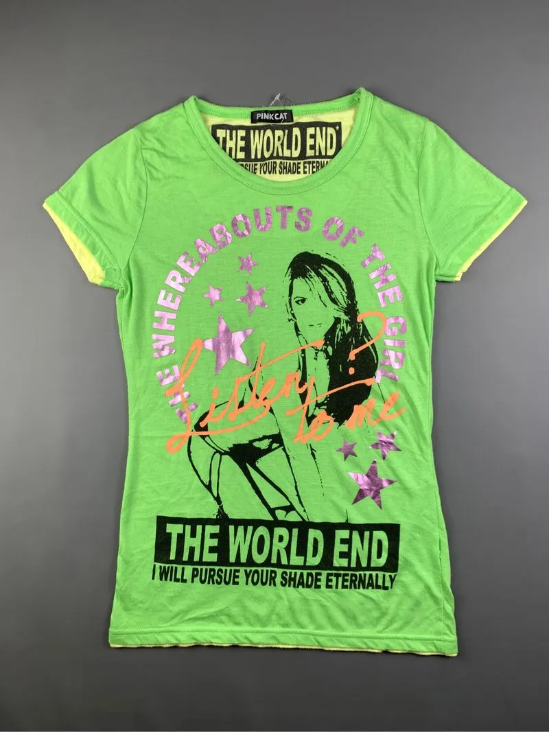 Pink Cat Green Bikini Girl Printed Tee (M) photo 1