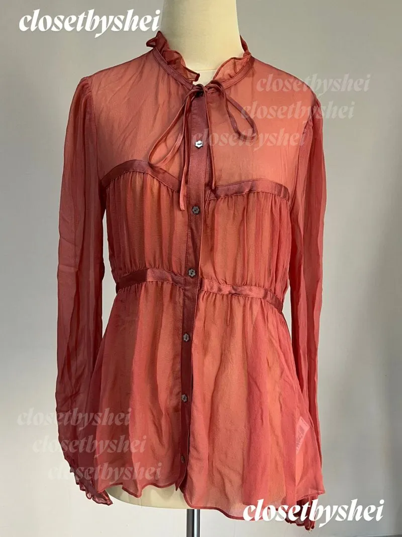 French Connection sheer long sleeve top from tie ruffle hem photo 1