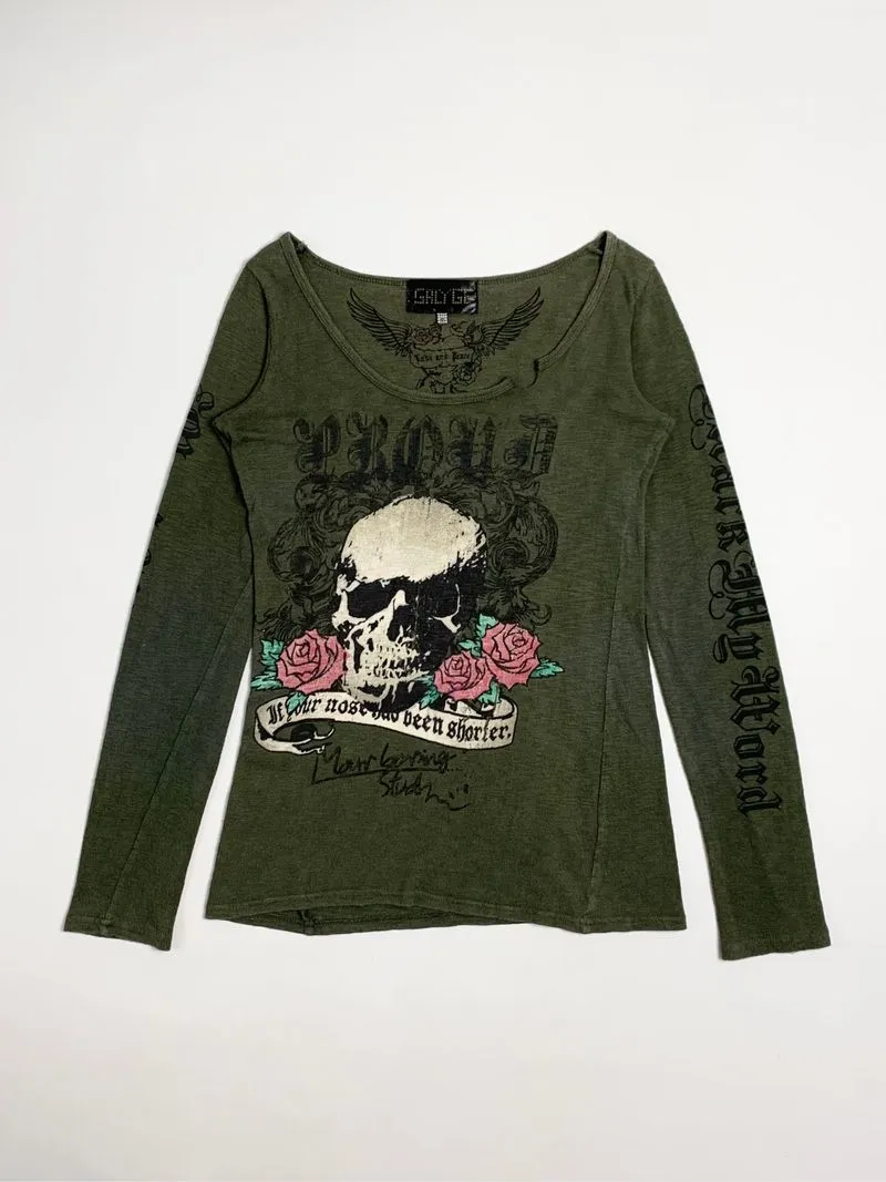 Y2k Galyge Longsleeve Angel Skull Graphic photo 1