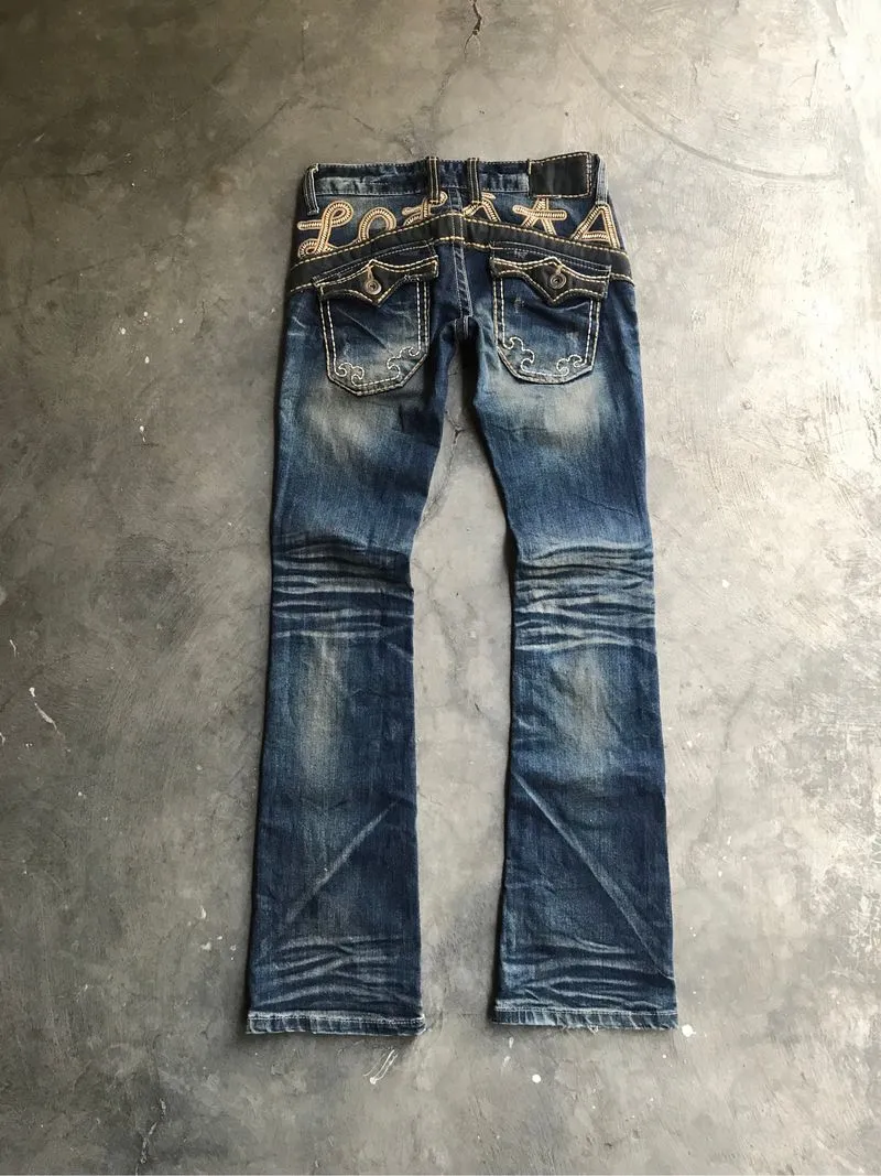 vintage lolita lowrise bootcut denim y2k gothic rock jeans   photo 1