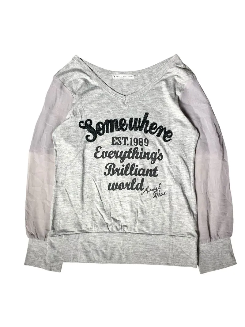 Angel blue embroidery poem with mesh sleeve sweater  photo 1