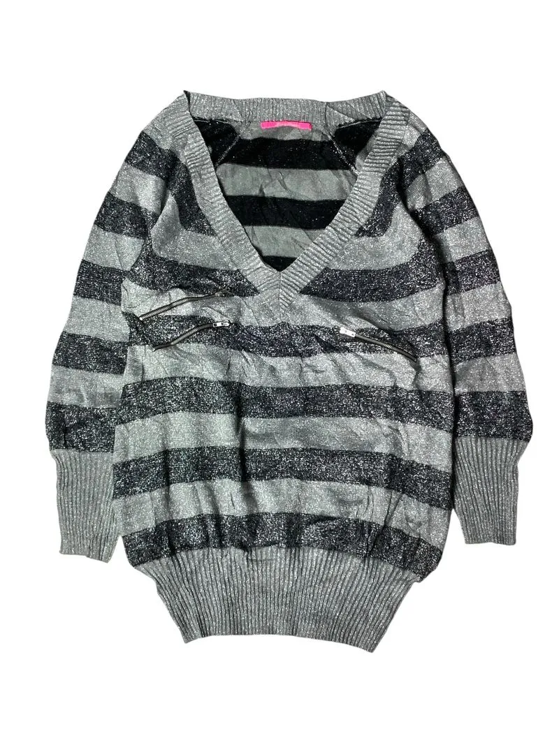 Love mark zip pockets glitter v neck stripe sweater  photo 1
