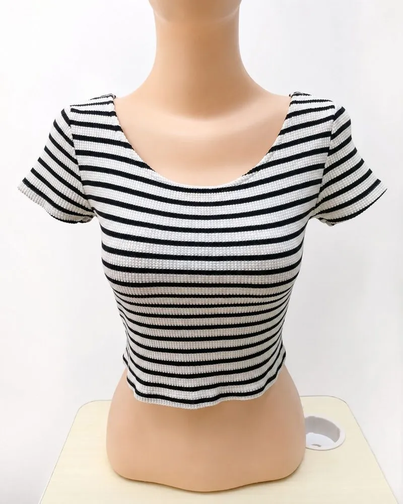 H&M Divided Ribbed Stripe Crop Top Original photo 1