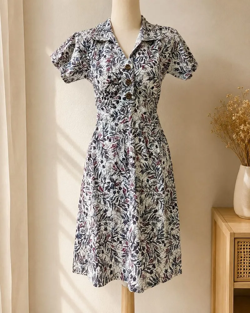 Handmade Floral Midi Dress Katun Poplin Tebal | Fit Waist  photo 1