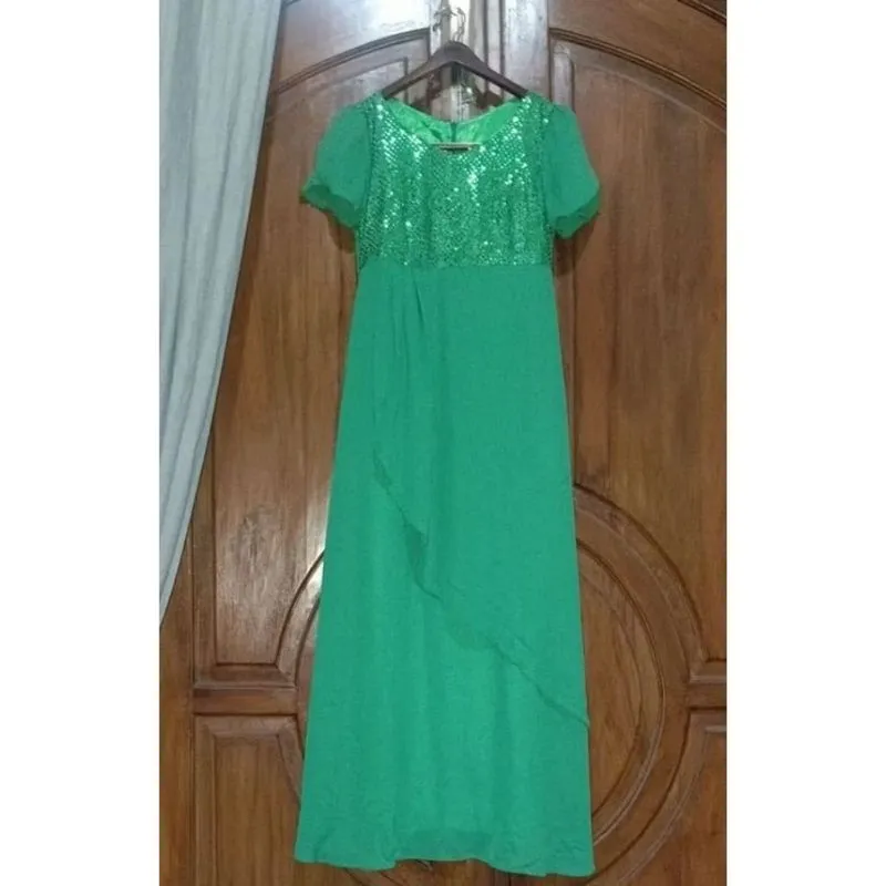 Dress Panjang Pesta Sifon Slimfit Wanita Hijau Blink LD 86 photo 1