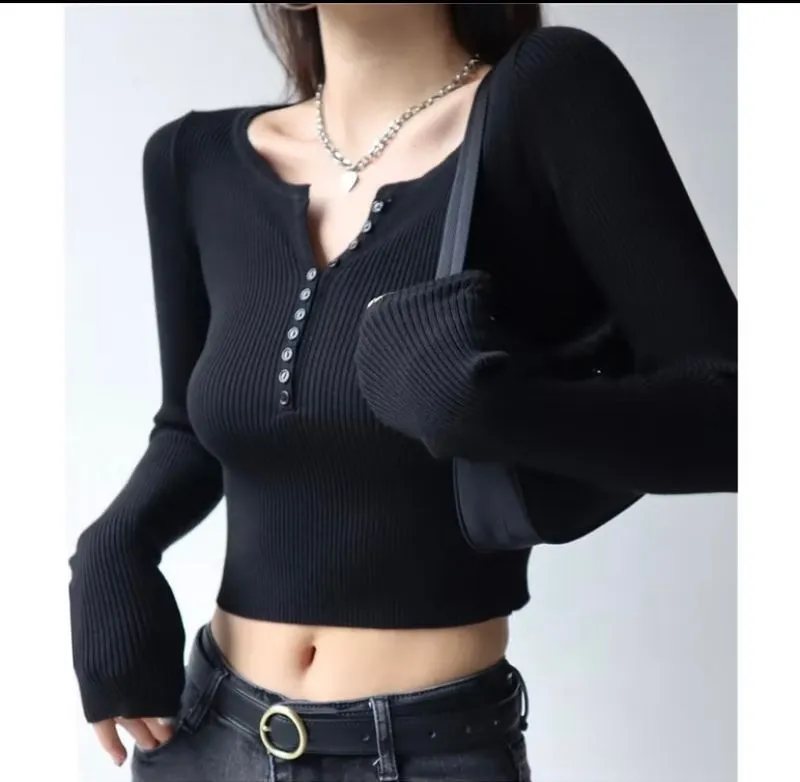 Y2K Minimalist Crop top Wanita black photo 1