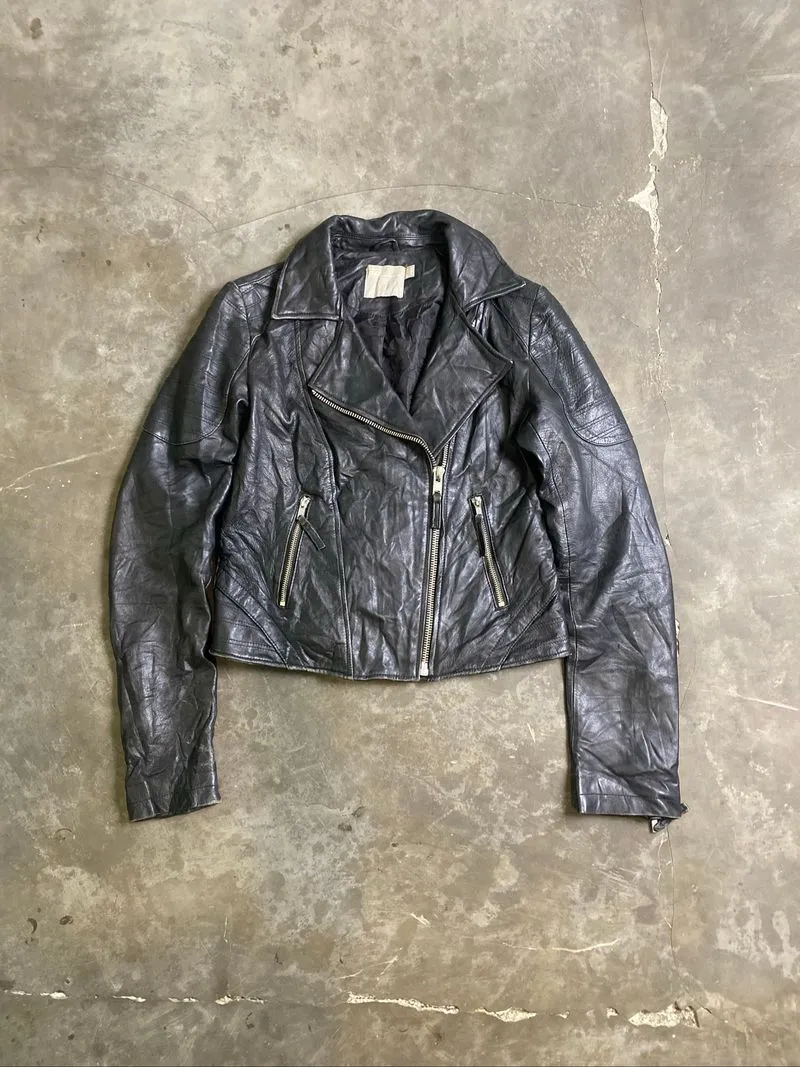 vintage leather jacket boxy biker ramones photo 1