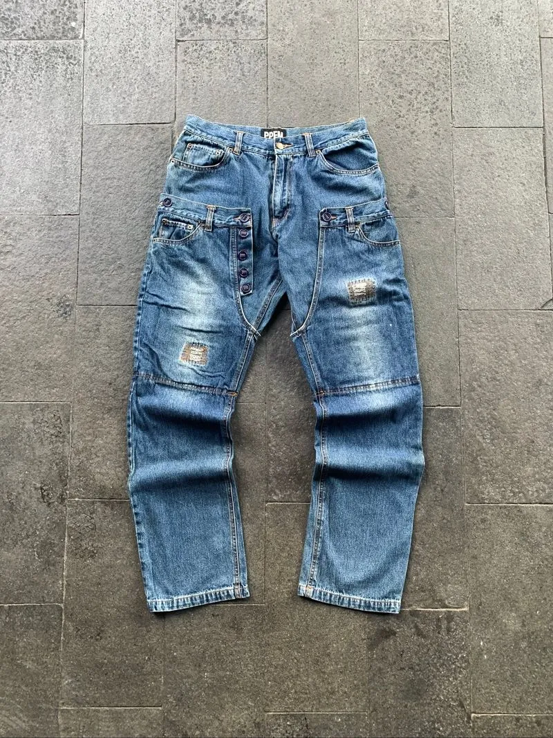 Vintage PPFM Double Layer Distressed Denim Jeans photo 1