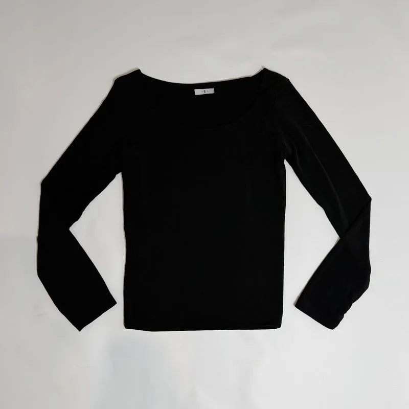 Black Boat Neck Basic Scuba Top Evertops Long Zendaya Longsl photo 1