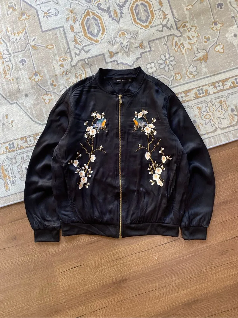 Zara Floral Emberoidered Bomber Jacket photo 1