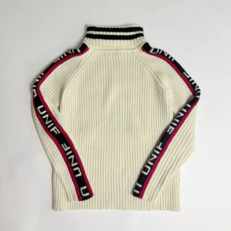 UNIF Badsport Mock Neck Logo White Rib Knit Turtle Neck Swea photo 1