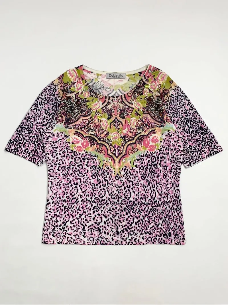 Y2k Dolcevita Graphic Tee Sequin Made In Italy photo 1