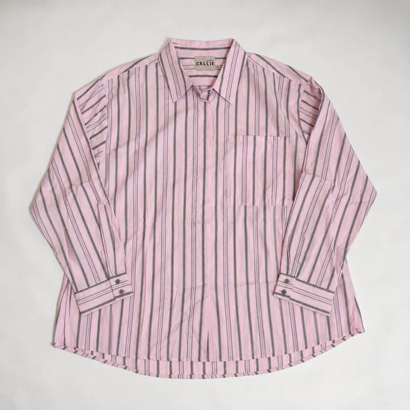 Callie X Andien Pink Green Striped Button Up Shirt  photo 1