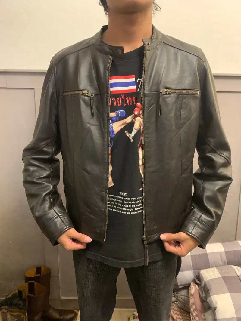 Crop Genuine Leather Jacket (black) photo 1