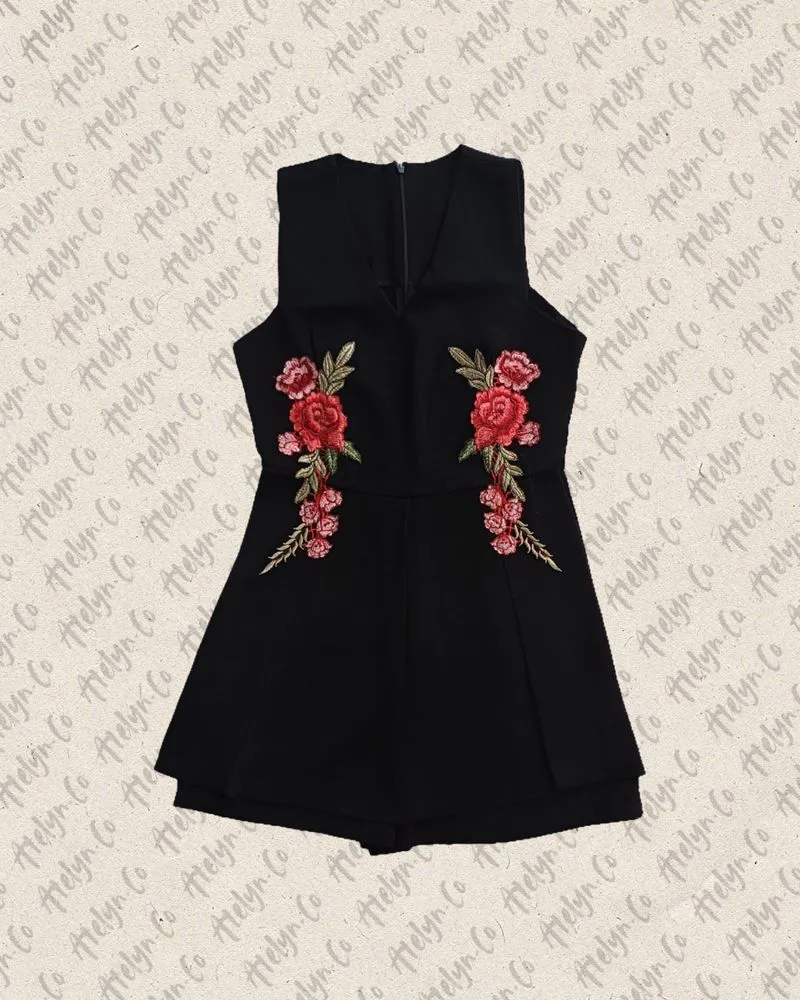 Premium Black Flower Jumpsuit Shorts photo 1