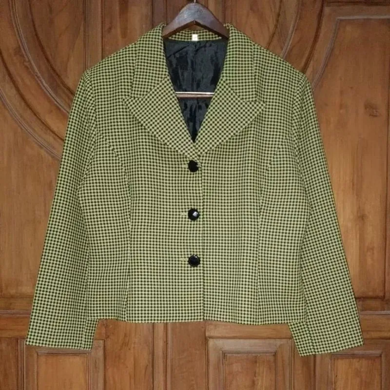 Blazer Semi Crop Slimfit Semi Tweed Wanita Motif Hijau Hitam photo 1