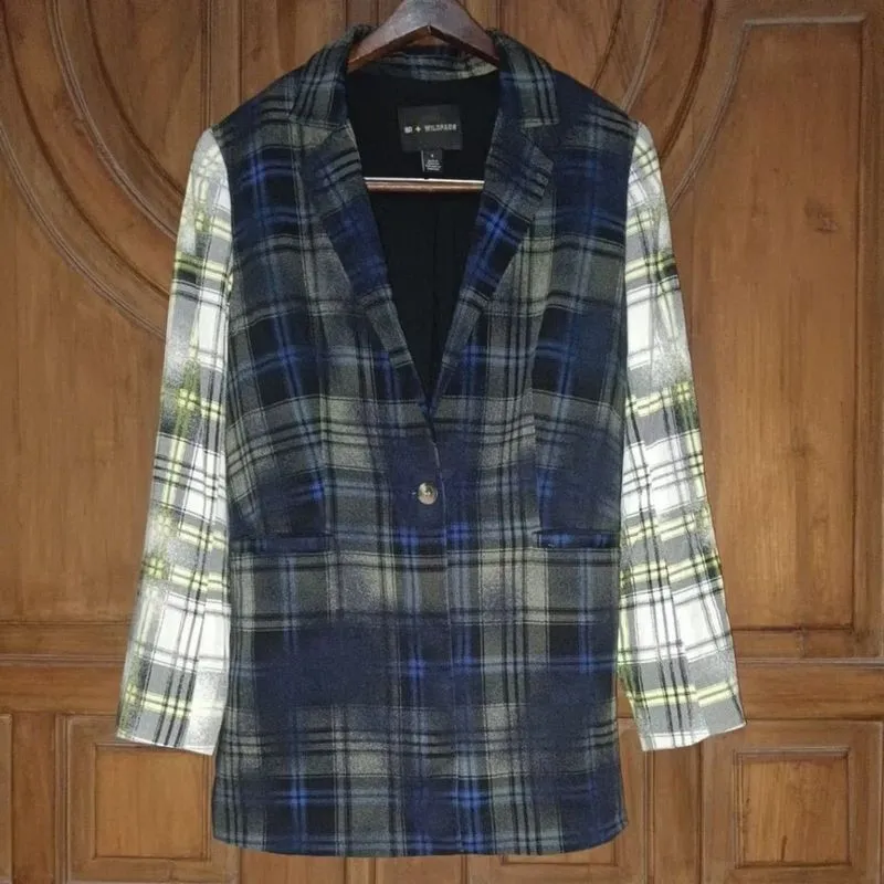 BP.+WILDFANG Blazer Formal Slimfit Wanita Tartan Two Tone  photo 1