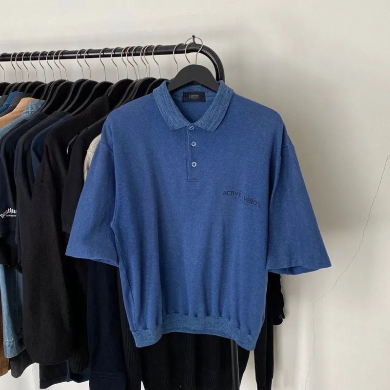 Y2K Casual Polo shirt Pria blue photo 1