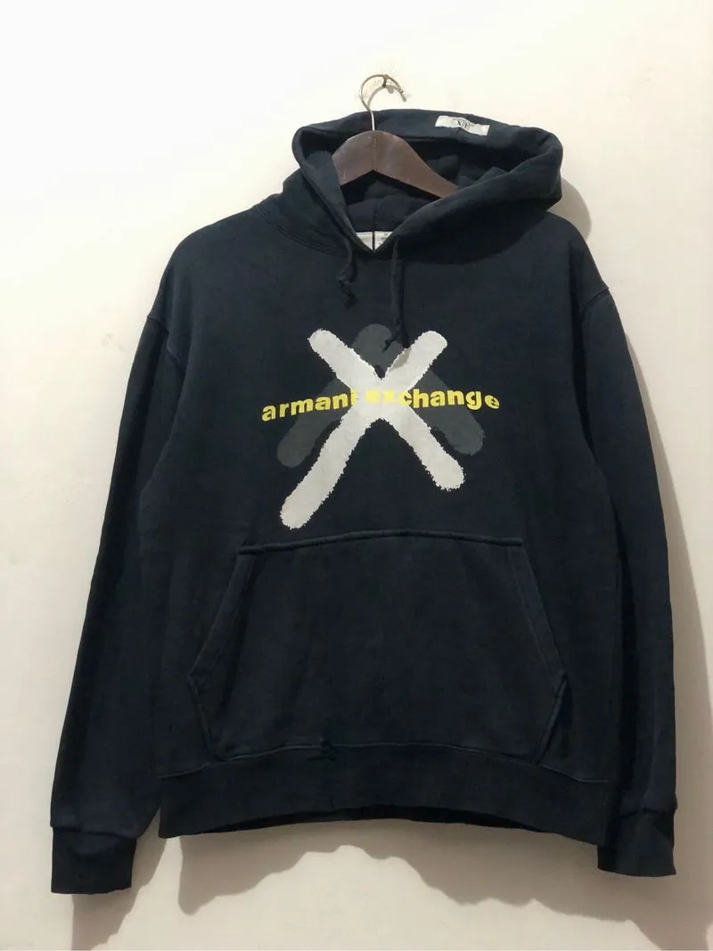 Armani Exchange boxy fit pullover hoodie dark navy luxury photo 1