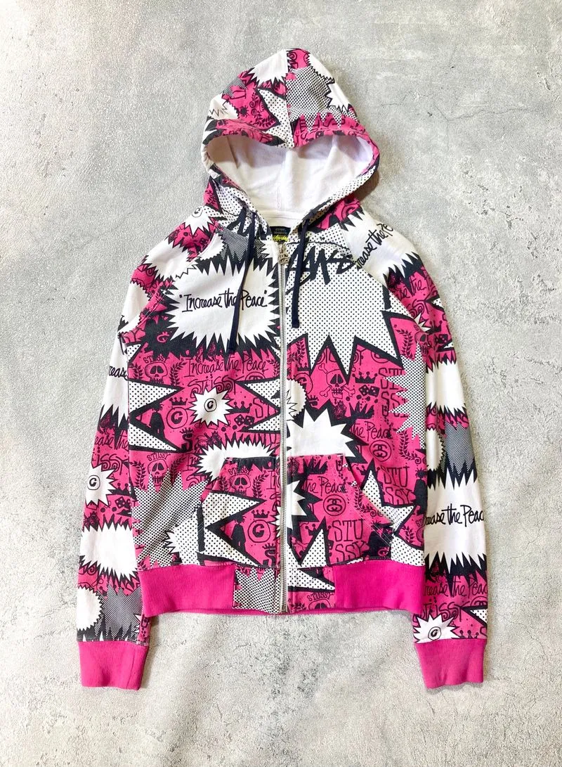 Stussy pop shout cartoon zip-up hoodie photo 1