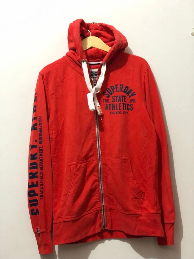 Superdry zip hoodie spellout blood orange navy original photo 1