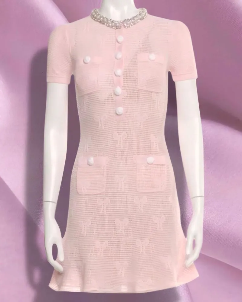 Self Portrait Pink Bow Crochet Dress photo 1