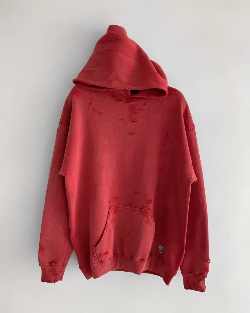 1990s Vintage Sunfaded Red Distressed Discus Hoodie photo 1