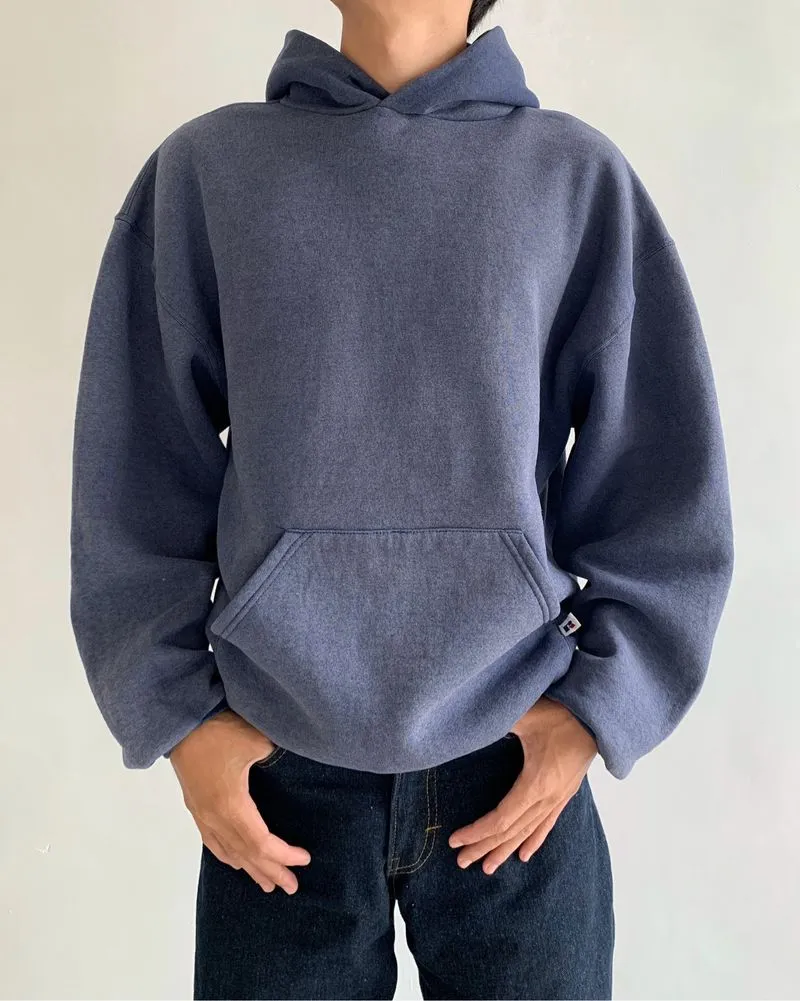 1990s Vintage Sunfaded Navy Blue Russell Hoodie photo 1