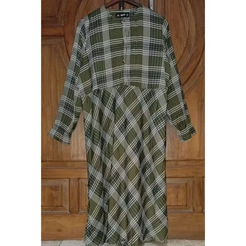 66GIRLS Dress Wanita Tartan Hijau Army Bigsize LD 112 photo 1