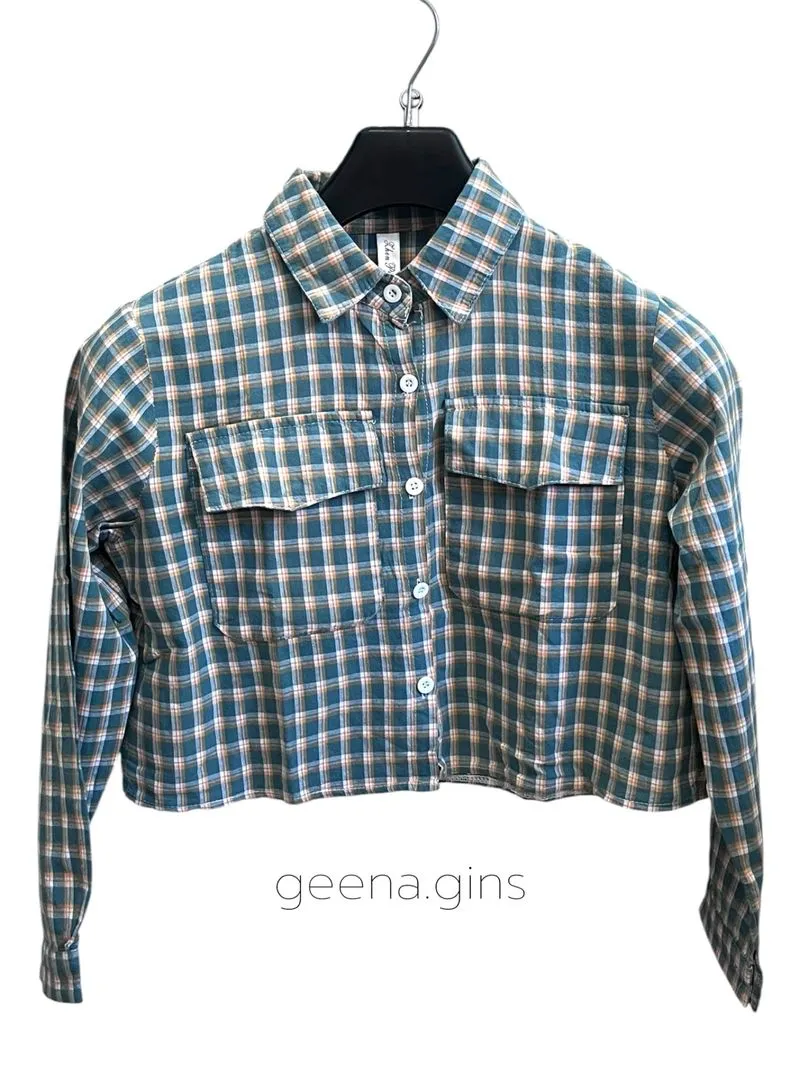 GREEN PLAID CROP SHIRT photo 1