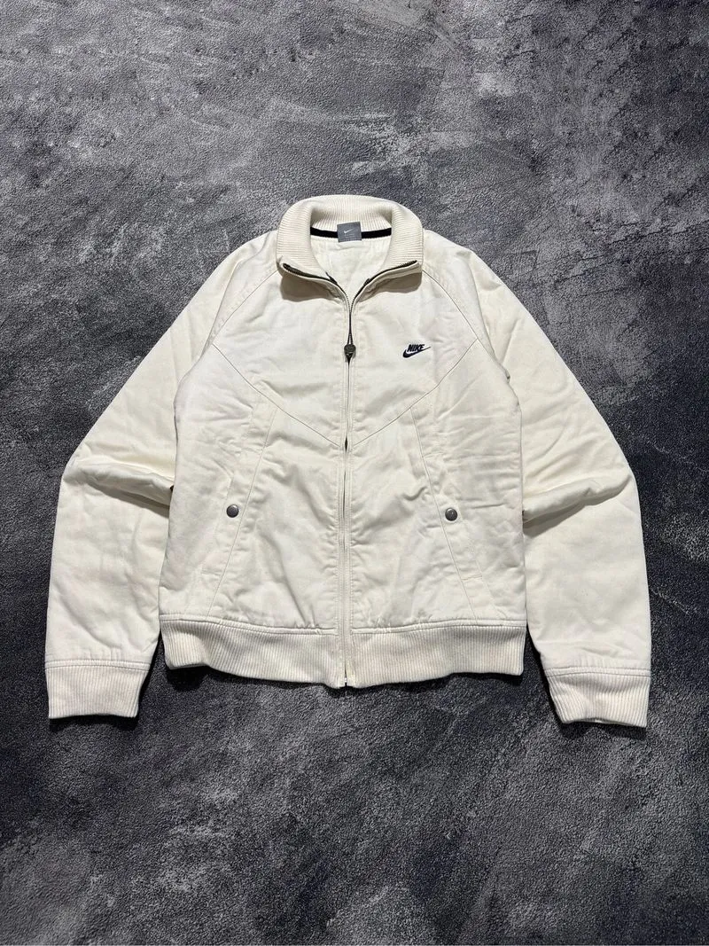 NIKE Spellout Logo Cream Off-White Ribbed Harrington Track J photo 1