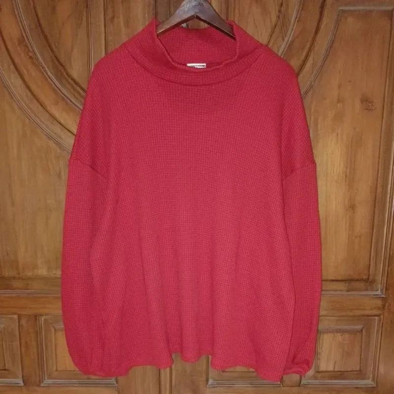 AVA & VIV Sweater Waffle Turtleneck Wanita Merah Bigsize   photo 1