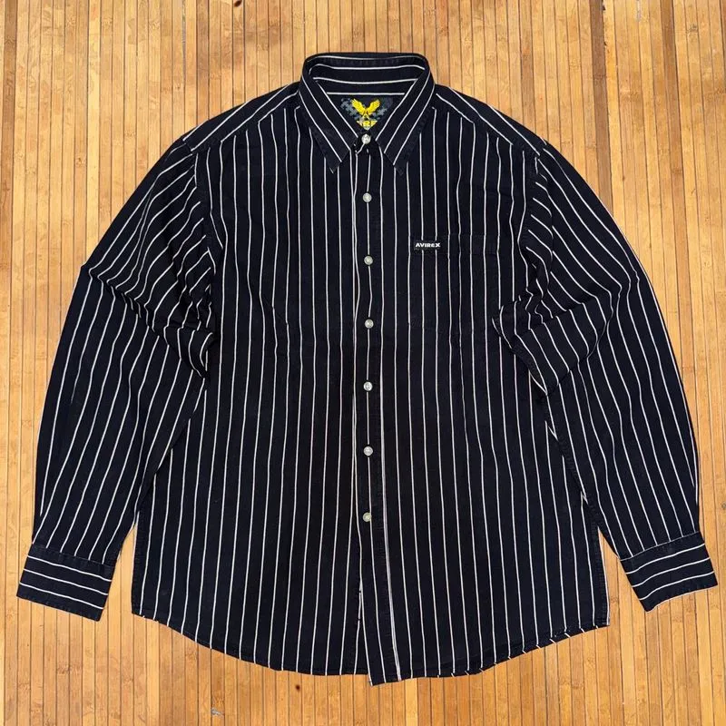 AVIREX ARMY MILITARY STYLE STRIPED BLACK WHITE LONG SLEEVE S photo 1