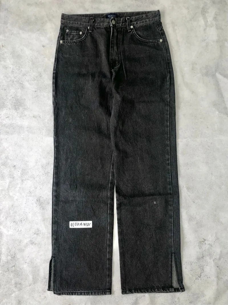 wavy korean brand black indigo jeans pants  photo 1