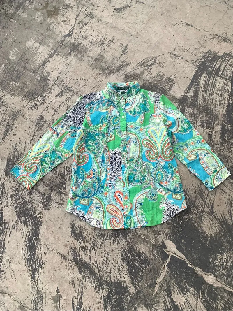 LAUREN RALPH LAUREN Paisley Slik  Long Sleeve Shirt Boho photo 1