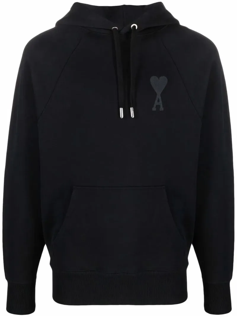 AMI Black Heart Embroidered de Coeur Tone-On-Tone Hoodie Bla photo 1