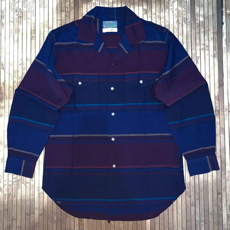 VINTAGE LOBO BY PENDLETON STRIPED BURGUNDY DARK NAVY OPEN CO photo 1