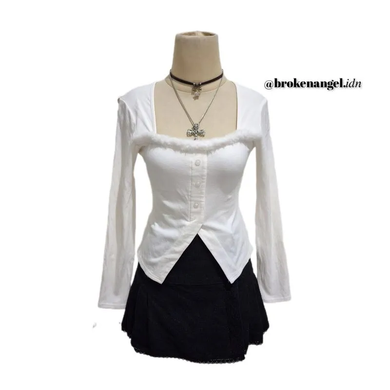 White fur top fitted body photo 1