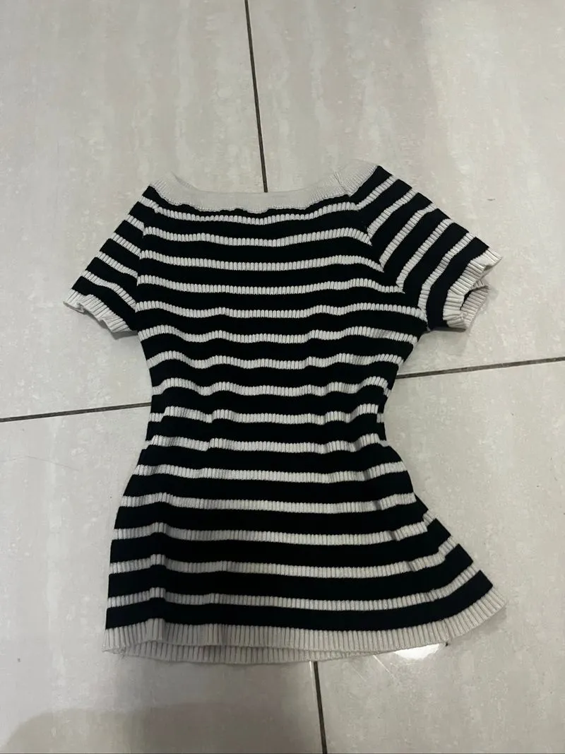 knit stripe crop top / korean basic striped tee / sabrina ri photo 1