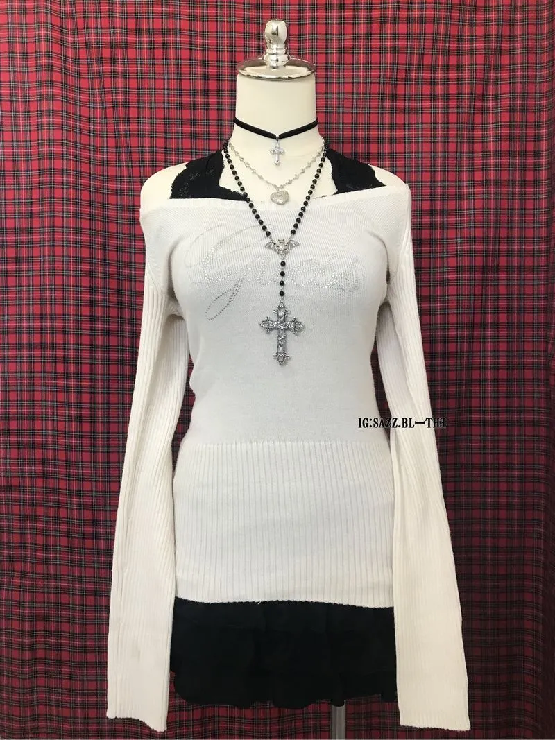 Y2k Vintage GUESS Rhinestone Open Back Knit Sweater photo 1