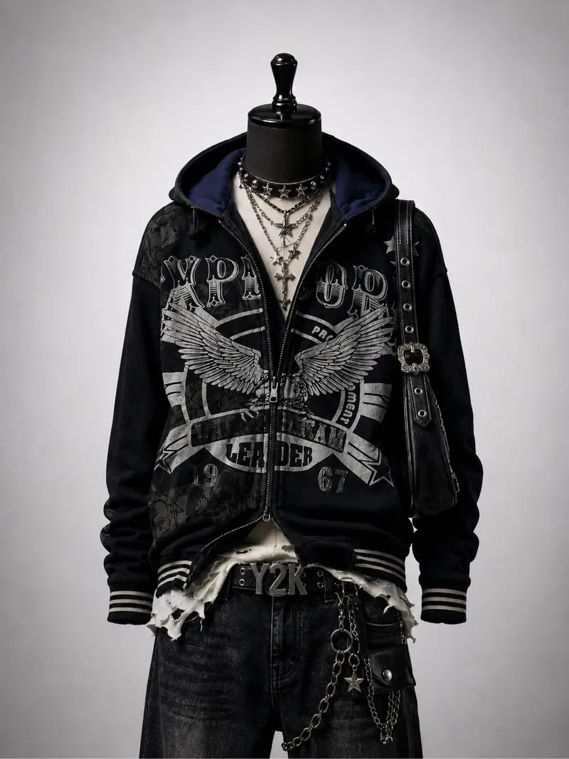 Hoodie y2k aerostyle grunge kmrii ifsixwasnine tapout afflic photo 1