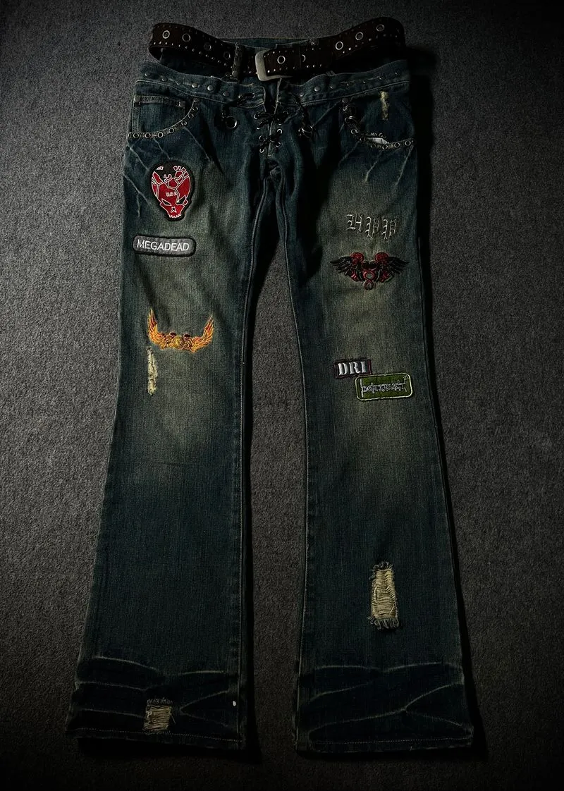 Kmrii style grunge y2k double waist jeans flared midas fuga  photo 1