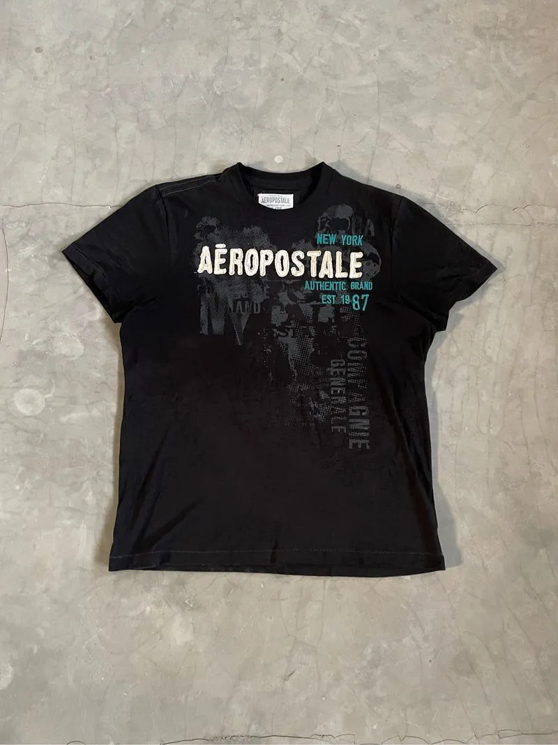 Y2k Grunge Emo Goth Archive Aeropostale Skull Tee Big Logo photo 1
