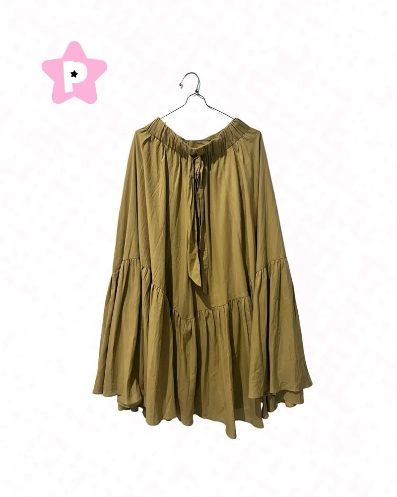 Olive Flowy Tiered Skirt photo 1