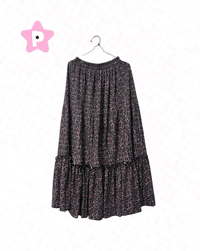 Black Floral Tiered Skirt photo 1