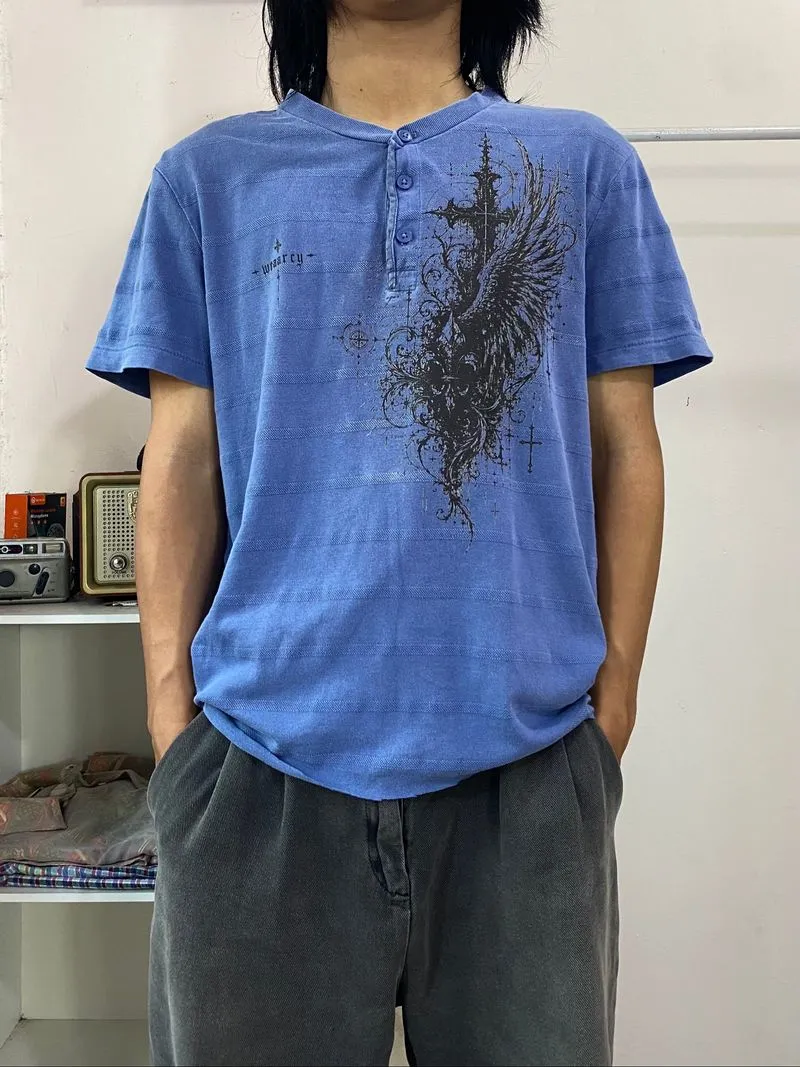 T-shirt halfbutton blue GAP Wearcy custom reworked photo 1