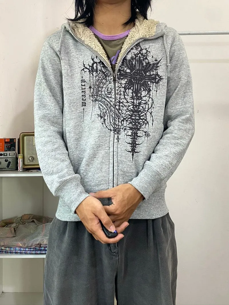 Hoodie fur gray uniqlo Wearcy custom reworked photo 1