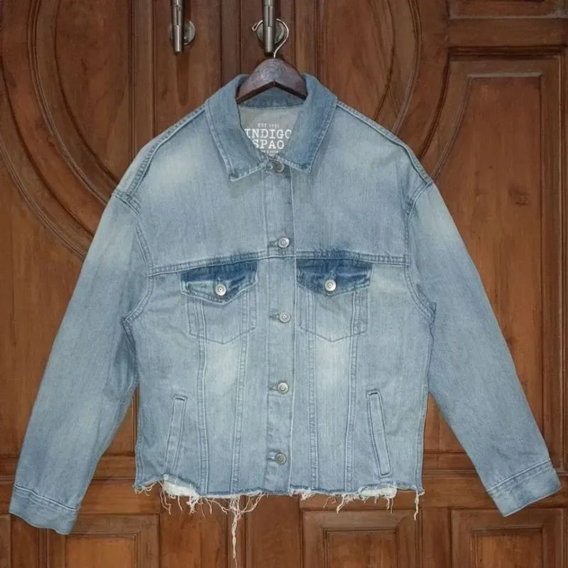 INDIGO SPAO Jaket Jeans Semi Crop Slimfit Wanita Light Blue  photo 1