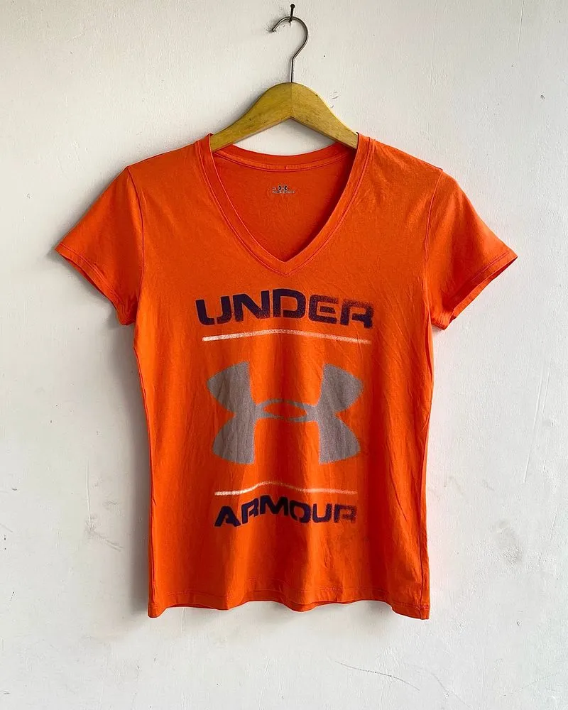 Under Armour Heat Gear Womens VNeck Tshirts Tee Big Logo Ath photo 1