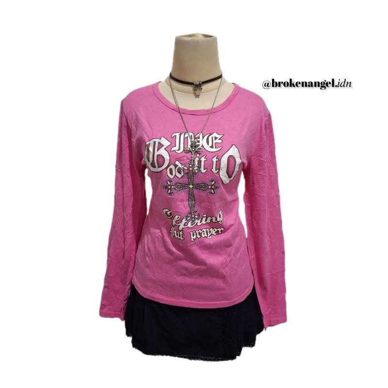 DEL MORE PINK GRUNGE CROSS LONG SLEEVE photo 1